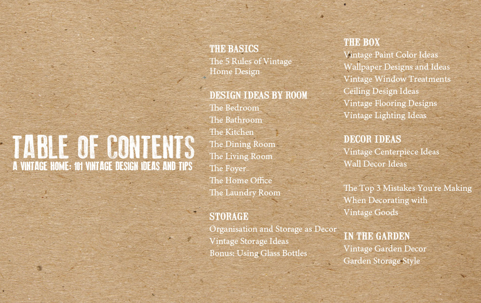 Table of Contents Vintage Decor Book