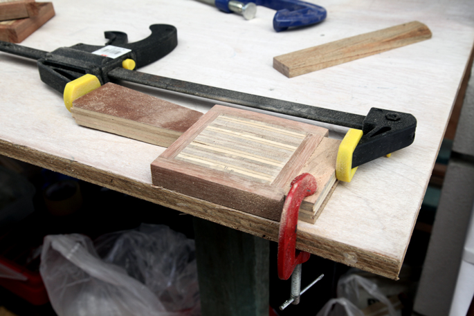 Scrap Plywood DIY Coaster Set - Step #7 Sanding down the finished block