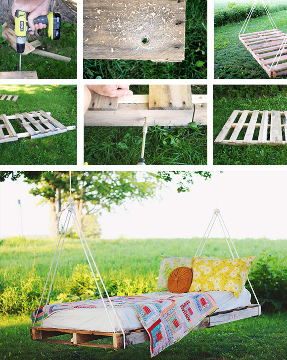 Is That a Pallet Swimming Pool? 24 DIY Pallet Outdoor Furniture Creations and Big Builds: #1 A pallet swing bed