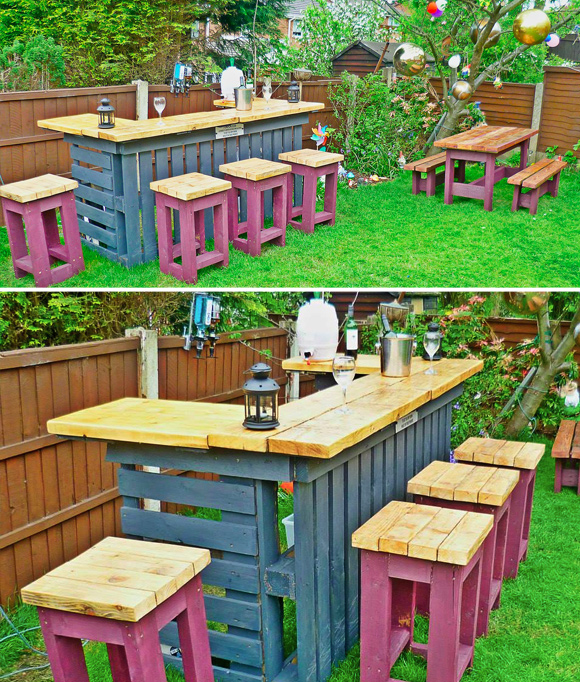 Is That a Pallet Swimming Pool? 24 DIY Pallet Outdoor Furniture Creations and Big Builds: #7 Outdoor pallet bar diy