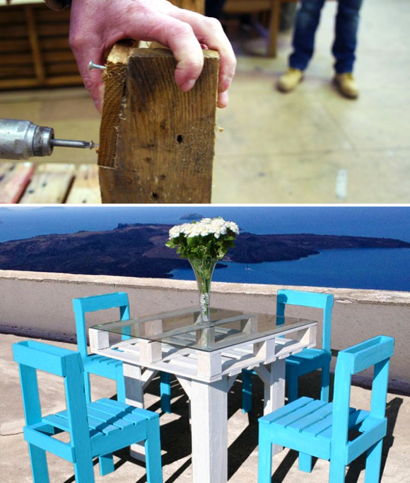 Is That a Pallet Swimming Pool? 24 DIY Pallet Outdoor Furniture Creations and Big Builds: #8 Pallet dining table set 