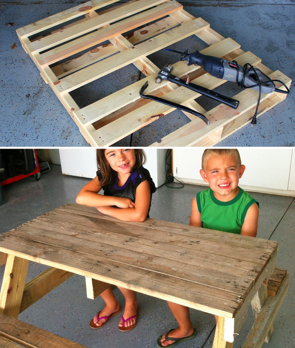 Is That a Pallet Swimming Pool? 24 DIY Pallet Outdoor Furniture Creations and Big Builds: #9 Cute pallet picnic table