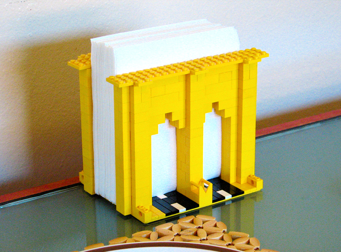 21 Insanely Cool DIY LEGO Furniture and Home Decor Creations: #10 Brooklyn Bridge napkin holder
