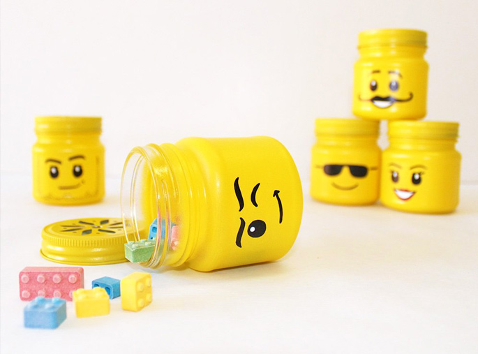 21 Insanely Cool DIY LEGO Furniture and Home Decor Creations: BONUS DIY Mason jar LEGO storage heads