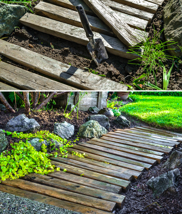 Is That a Pallet Swimming Pool? 24 DIY Pallet Outdoor Furniture Creations and Big Builds: #20 Rustic walkway path