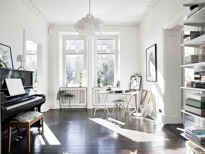 PASSPORT: Scandinavian Hardwood Floor Apartment Tour - Home office and piano room