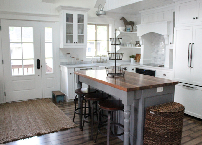 PASSPORT: Before and After Minnesota Farmhouse Cabin Renovation and Makeover Tour - Wooden countertop kitchen island