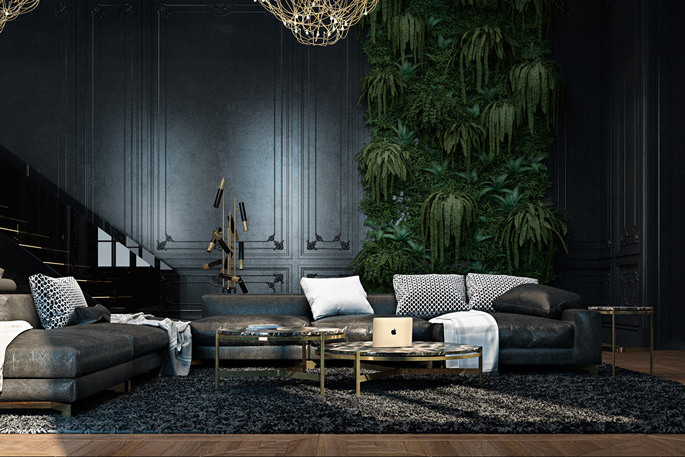 Luxury black and gold living room