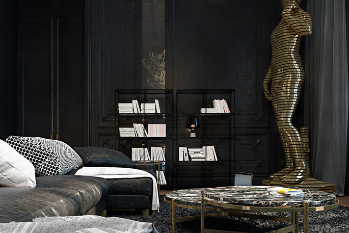 Black and gold living room