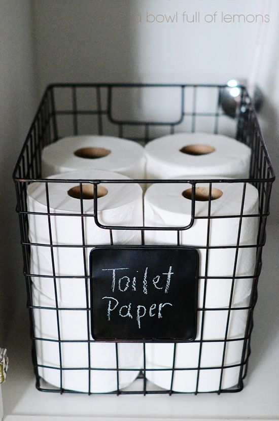 Wire basket toilet paper storage idea